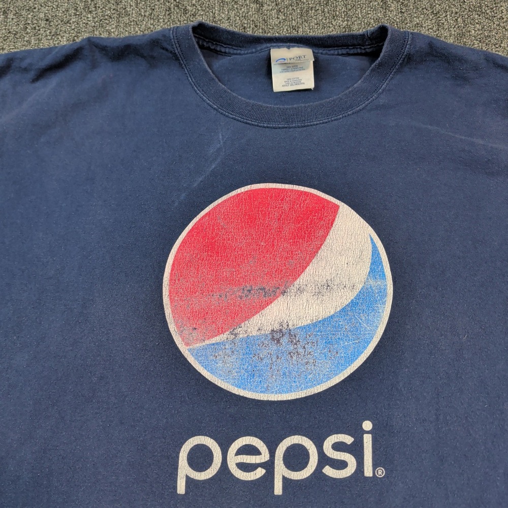 Port and Company Vintage Pepsi Graphic Tee 3XL Navy Blue Cotton Streetwear Logo - Picture 2 of 7